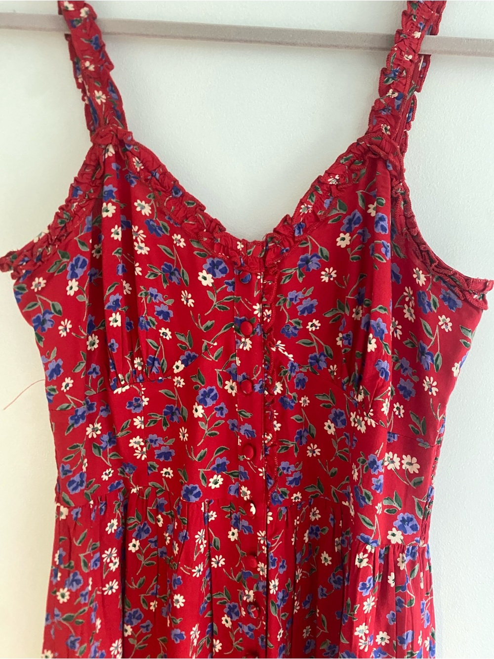 Patrons of Peace Red Floral Sundress with Blue Accents